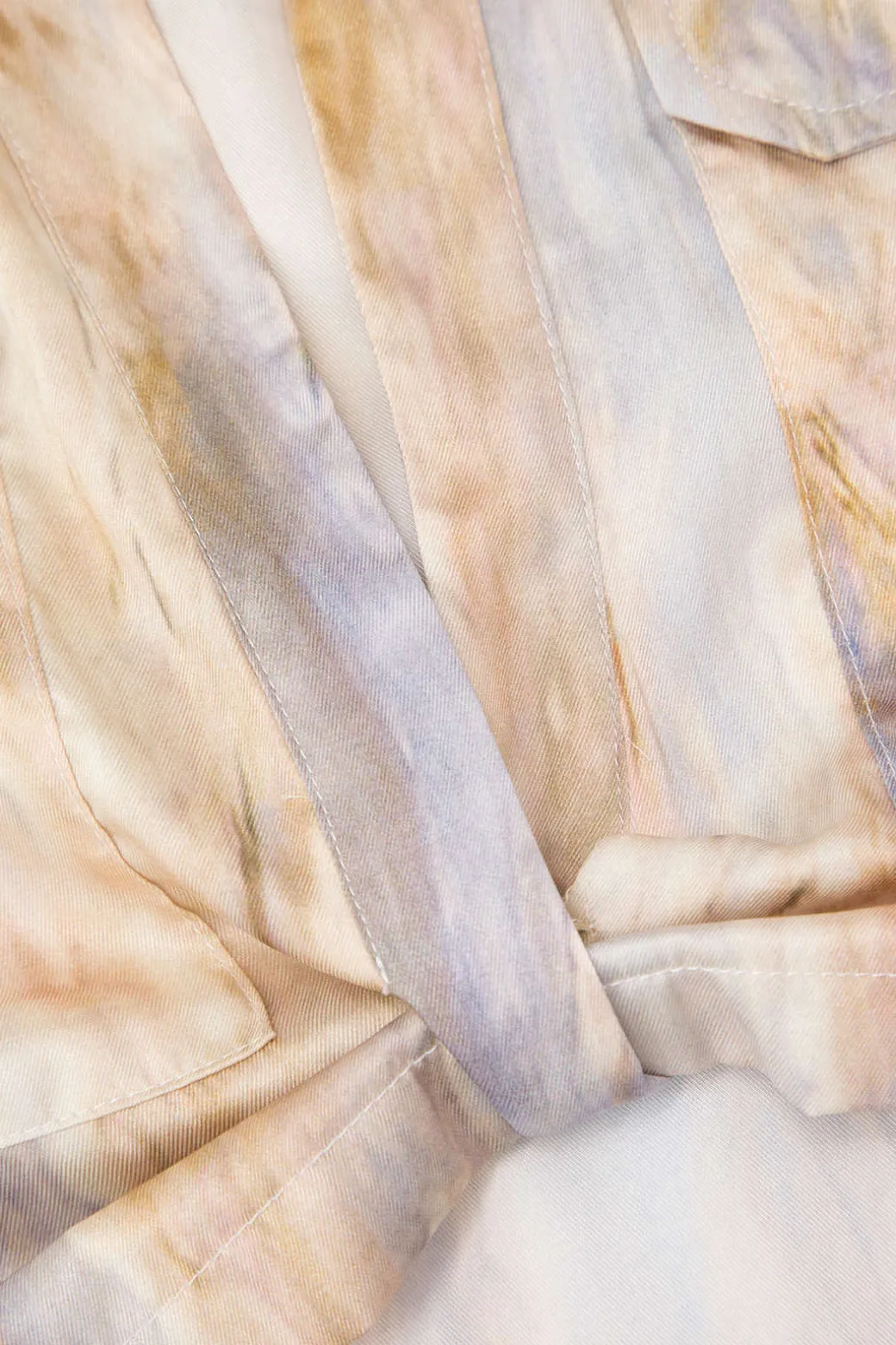 Marble Print Twist Hem Crop Shirt