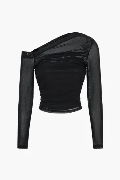 Mesh Asymmetrical Long-Sleeve Top