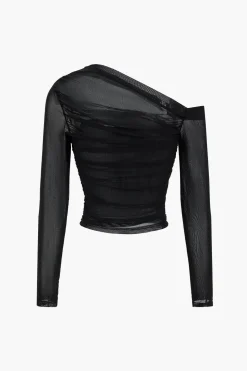 Mesh Asymmetrical Long-Sleeve Top