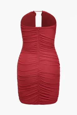 Mesh Backless Appliques Ruched V-Neck Mini Dress