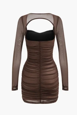 Mesh Backless Long Sleeve Mini Dress