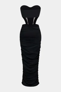 Mesh Backless Patchwork Strapless Maxi Dress