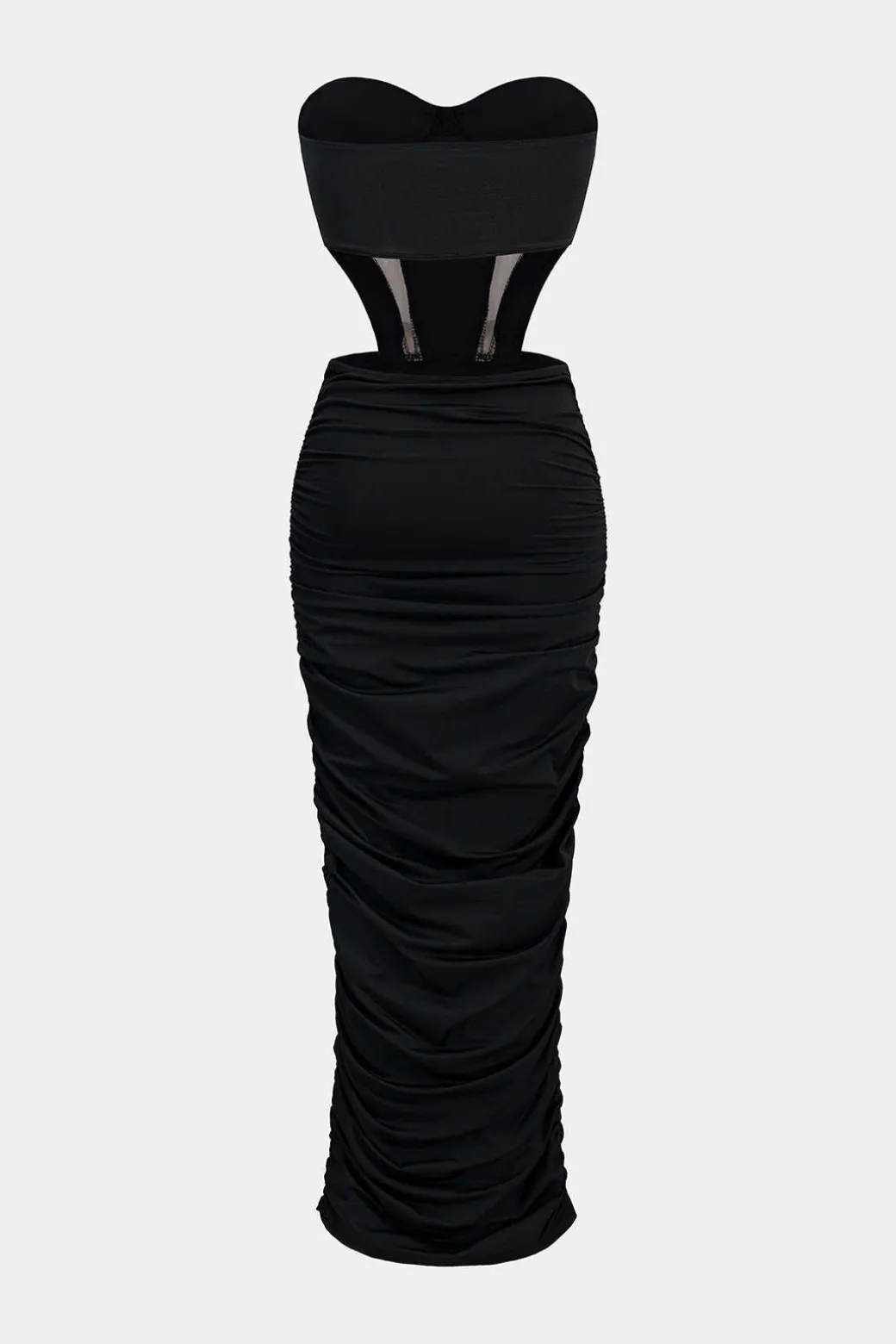Mesh Backless Patchwork Strapless Maxi Dress
