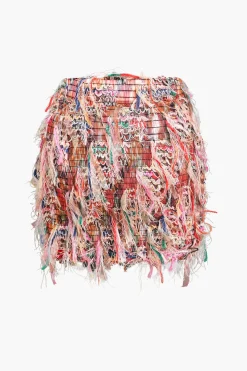 Mesh Fringe Long Sleeve Skirt Set