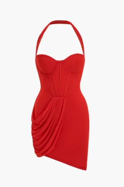 Mesh Halter Neck Backless Bustier Mini Dress
