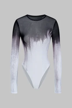 Mesh Long Sleeve Contrast Print Bodysuit