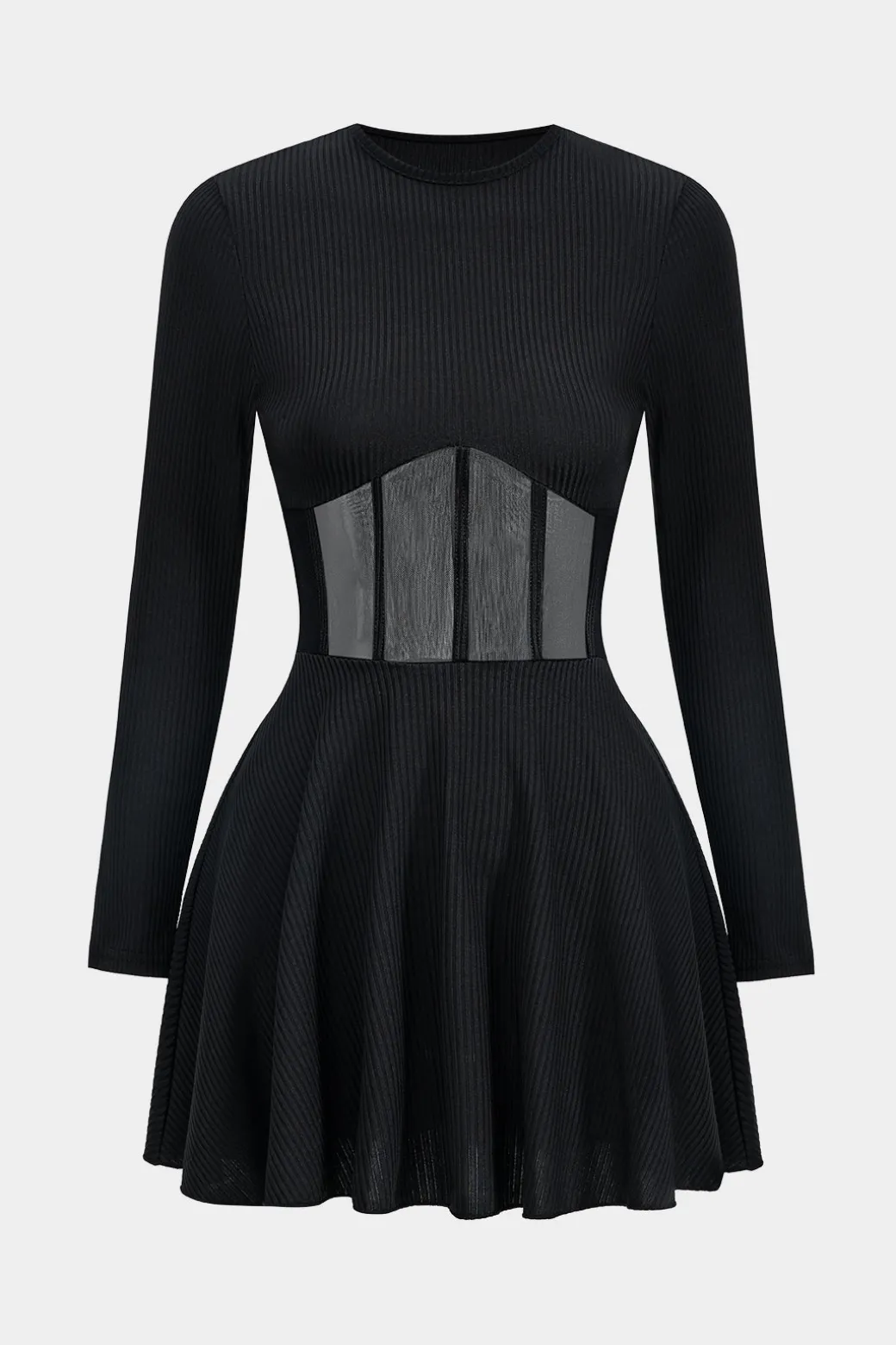 Mesh Patchwork Corset Long Sleeve Mini Dress