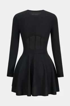 Mesh Patchwork Corset Long Sleeve Mini Dress
