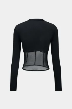 Mesh Patchwork Corset Round Neck Long-Sleeve Top