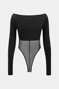 Mesh Patchwork Long Sleeve Bodysuit