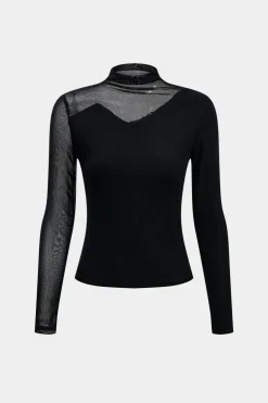 Mesh Patchwork Long-Sleeve Top