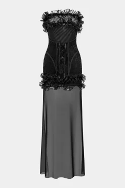 Mesh Patchwork Off Shoulder Strapless Sleeveless Mini Dress