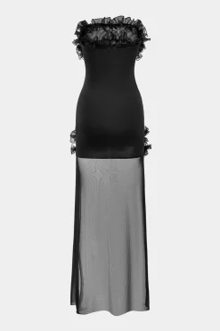Mesh Patchwork Off Shoulder Strapless Sleeveless Mini Dress