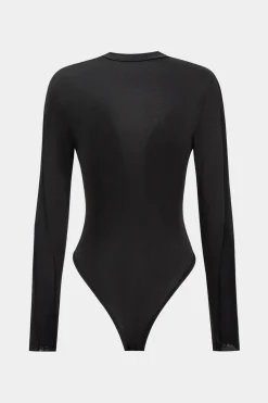 Mesh Patchwork Round Neck Long Sleeve Bodysuit