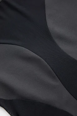 Mesh Patchwork Round Neck Long Sleeve Bodysuit