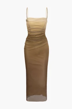 Mesh Ruched Cami Maxi Dress