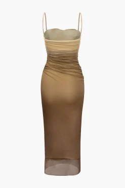 Mesh Ruched Cami Maxi Dress