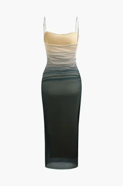 Mesh Ruched Cami Maxi Dress