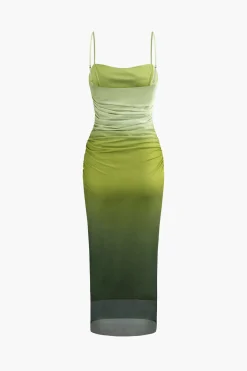 Mesh Ruched Cami Maxi Dress