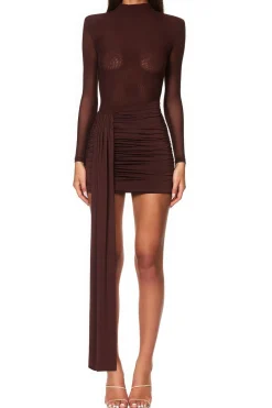 Mesh Ruched Long Sleeve Mini Dress