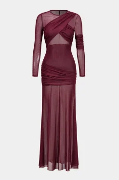 Mesh Ruffle Long Sleeve Maxi Dress