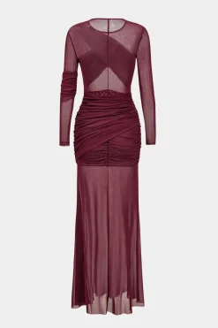 Mesh Ruffle Long Sleeve Maxi Dress