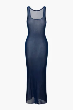 Mesh Square Neck Sleeveless Maxi Dress