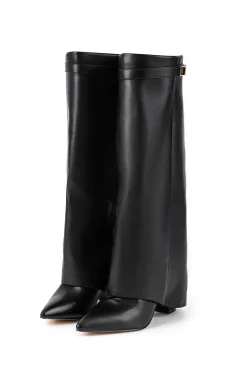 Metal Buckle Pointed Knee High Boots