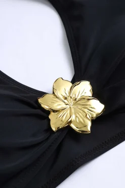Metal Flower Decor Ruffle Bikini Set