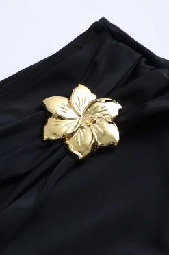 Metal Flower Decor Ruffle Bikini Set