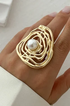 Metal Pearl Exaggerated Ring