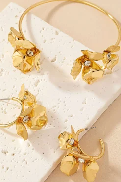 Metal Petal Earrings And Open Bangle