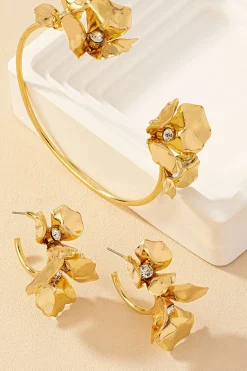 Metal Petal Earrings And Open Bangle
