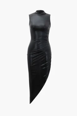 Metallic Asymmetric Hem Sleeveless Midi Dress