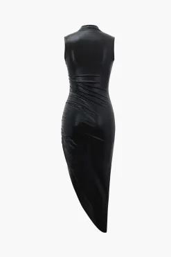 Metallic Asymmetric Hem Sleeveless Midi Dress
