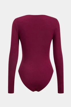 Metallic Asymmetrical Ruched Long Sleeve Bodysuit