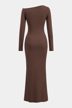 Metallic Beaded Cut Out Asymmetry Neck Long Sleeve Maxi Dress