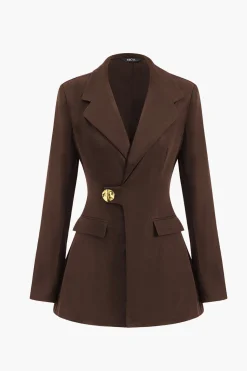 Metallic Button Asymmetrical Blazer