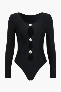 Metallic Button Cut Out One-Piece Swimsuit