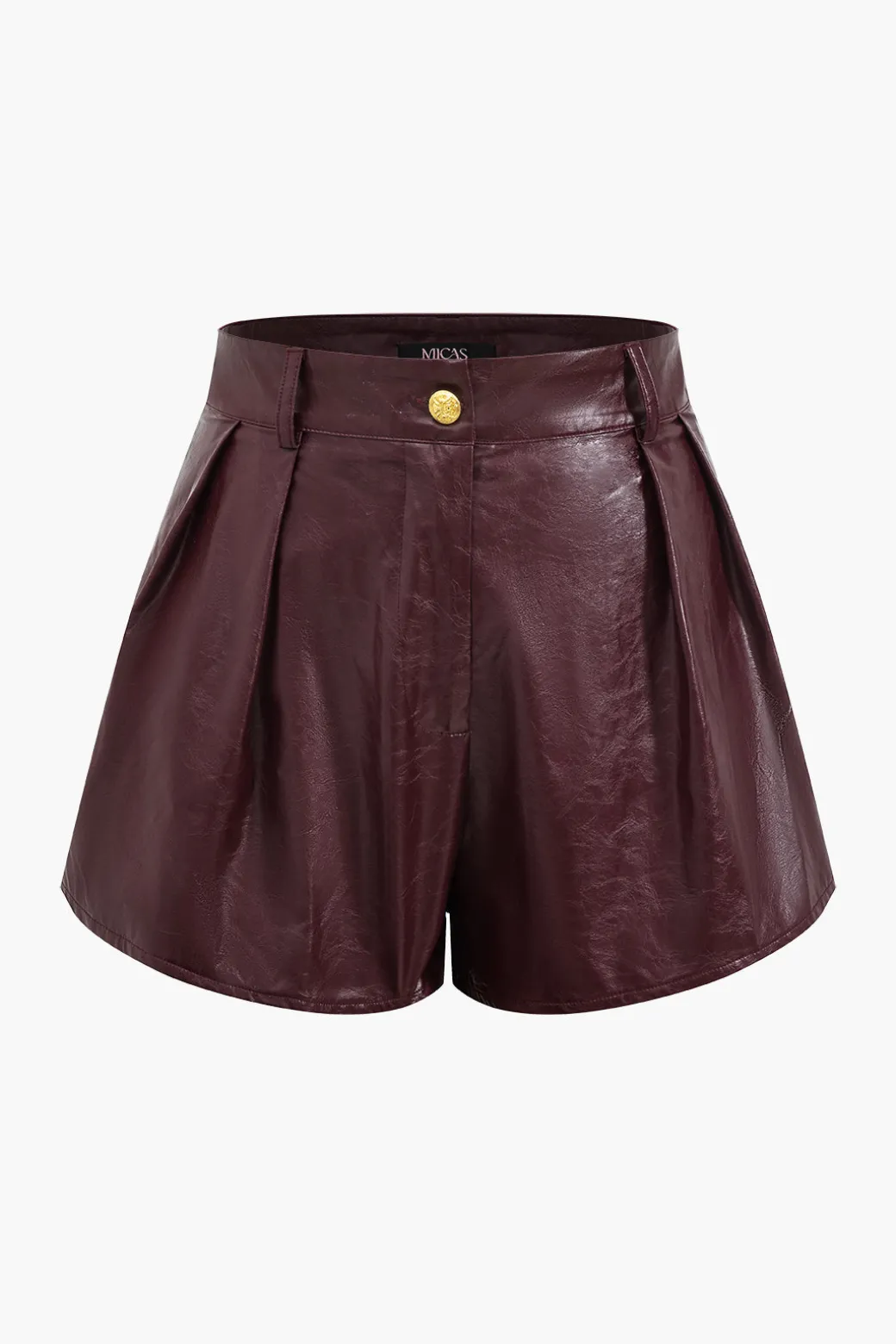 Metallic Button Faux Leather Shorts Set