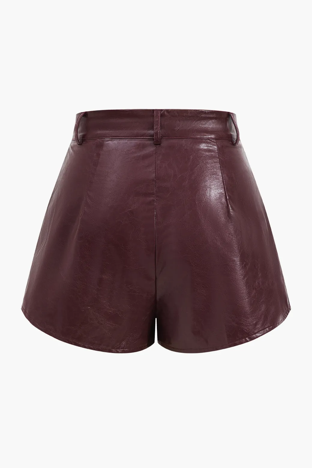 Metallic Button Faux Leather Shorts Set