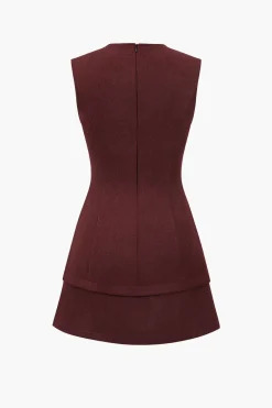 Metallic Button Sleeveless Round Neck Mini Dress