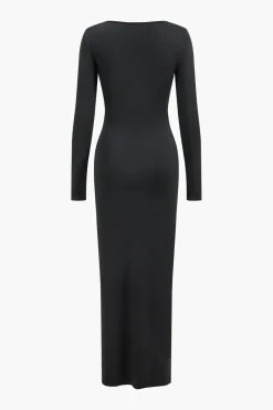 Metallic Detail Tie-Up Long Sleeve Maxi Dress