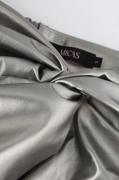 Metallic Faux Leather Knotted Mini Skirt