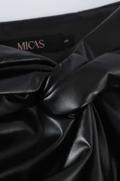 Metallic Faux Leather Knotted Mini Skirt