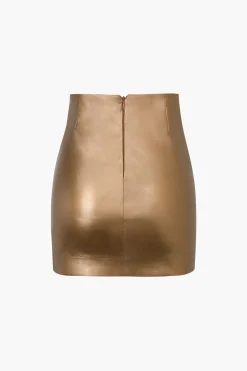 Metallic Faux Leather Knotted Mini Skirt