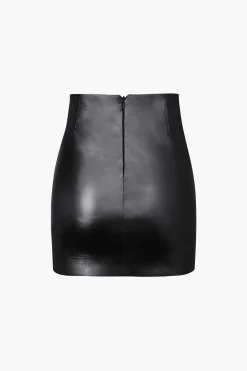 Metallic Faux Leather Knotted Mini Skirt