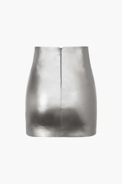 Metallic Faux Leather Knotted Mini Skirt