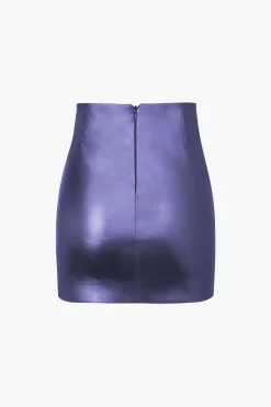 Metallic Faux Leather Knotted Mini Skirt