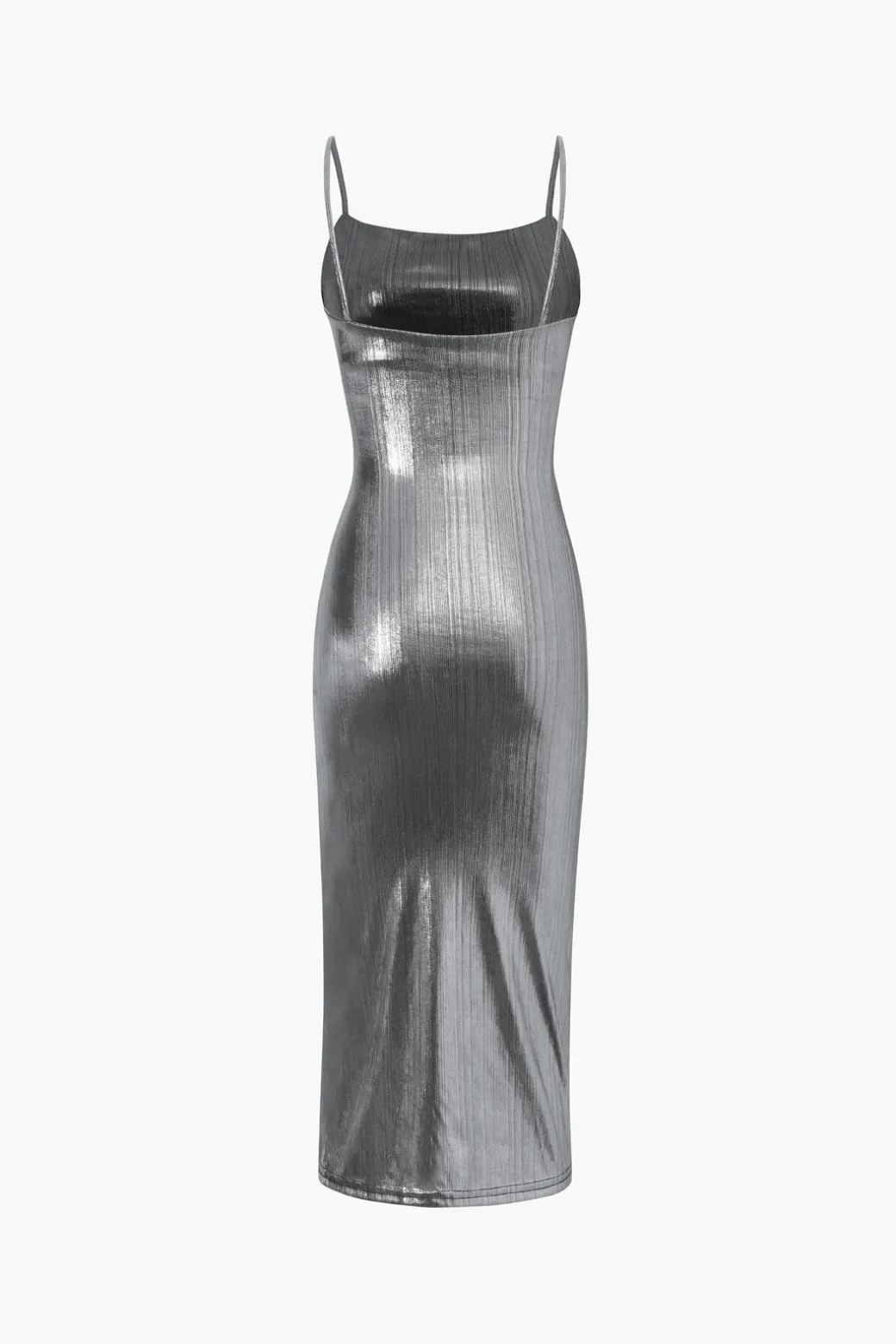 Metallic Ruched Slit Midi Dress
